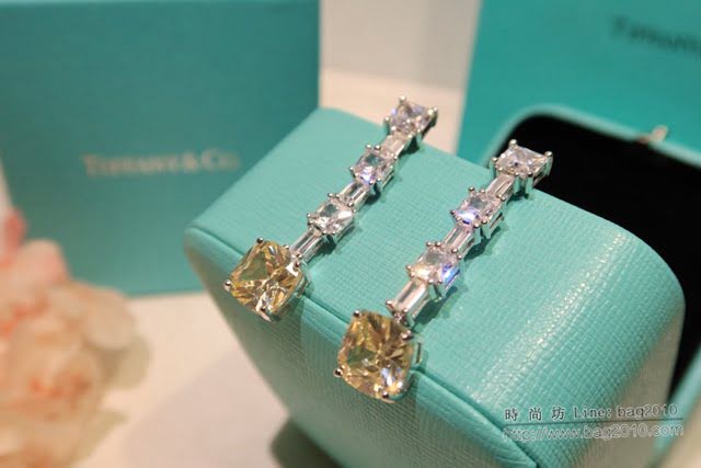 Tiffany飾品 蒂芙尼女士專櫃爆款高級珠寶流蘇方形黃鑽耳釘耳環  zgt1740